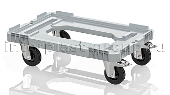 Тележка пластиковая с отверстием 2 колеса с тормозом усиленная серая в Архангельске Тележка пластиковая с отверстием 2 колеса с тормозом усиленная серая в Архангельске