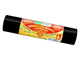 Мешки для мусора 120 л, с завязками, черные, в рулоне 10 шт., ПНД, 15 мкм, 800х750 мм, VIP, Z12010black в Архангельске