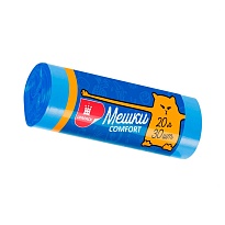 Мешки для мусора 20 л, синие, в рулоне 30 шт., ПНД, 8 мкм, 500х400 мм, Comfort, М0017 (МН 20-30с) в Архангельске