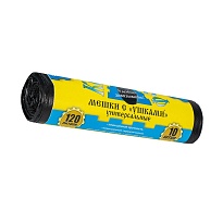 Мешки для мусора 120 л, с ушками, черные, в рулоне 10 шт., ПНД, 13 мкм, 1050х680 мм, Крепакоф, 4607075710436 в Архангельске