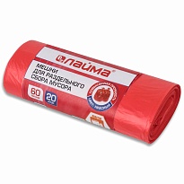 Мешки для мусора 60 л, красный, в рулоне 20 шт., ПНД, 10 мкм, 680х580 мм, LAIMA, 606702 в Архангельске