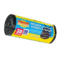 Мешки для мусора 30 л, черные, в рулоне 30 шт., ПНД, 9 мкм, 600х500 мм, Крепак, 4607075710108 в Архангельске
