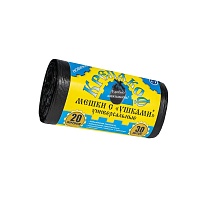 Мешки для мусора 20 л, с ушками, черные, в рулоне 30 шт., ПНД, 10 мкм, 550х440 мм, Крепакоф, 4607075710405 в Архангельске