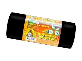 Мешки для мусора 300 л, черные, в рулоне 10 шт., ПВД 70 мкм, 1400х1000 мм, PREMIUM+, 30010160 в Архангельске