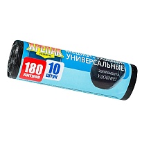 Мешки для мусора 180 л, с ушками, черные, в рулоне 10 шт., ПНД, 20 мкм, 1150х800 мм, Крепак, 4607075710498 в Архангельске