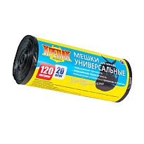 Мешки для мусора 120 л, черные, в рулоне 20 шт., ПНД, 15 мкм, 1100х700 мм, Крепак, 4607075710207 в Архангельске