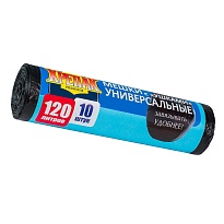 Мешки для мусора 120 л, с ушками, черные, в рулоне 10 шт., ПНД, 15 мкм, 1100х700 мм, Крепак, 4607075710474 в Архангельске