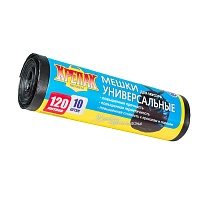 Мешки для мусора 120 л, черные, в рулоне 10 шт., ПНД, 15 мкм, 1100х700 мм, Крепак, 4607075710214 в Архангельске