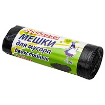 Мешки для мусора 160 л, черные, в рулоне 10 шт., ПВД, 23 мкм, 1200х900 мм, Любаша, 607681 в Архангельске