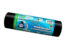 Мешки для мусора 220 л, черные, в рулоне 10 шт., ПВД, 45 мкм, 1250х930 мм, PREMIUM+, 2201068 в Архангельске