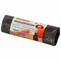 Мешки для мусора 60 л, черные, в рулоне 20 шт., ПНД, 5 мкм, 650х570 мм, Любаша, 605331 в Архангельске