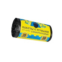 Мешки для мусора 20 л, с ручками, черные, в рулоне 30 шт., ПНД, 10 мкм, 550х440 мм, Крепакоф, 4607075710658 в Архангельске