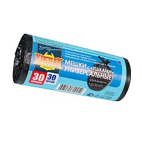 Мешки для мусора 30 л, с ушками, черные, в рулоне 30 шт., ПНД, 9 мкм, 600х500 мм, Крепак, 4607075710450 в Архангельске