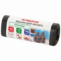 Мешки для мусора 90 л, черные, в рулоне 10 шт., ПВД, 25 мкм, 950х600 мм, LAIMA, 605332 в Архангельске