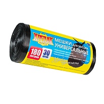 Мешки для мусора 180 л, черные, в рулоне 30 шт., ПНД, 20 мкм, 1150х800 мм, Крепак, 4607075710139 в Архангельске