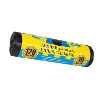 Мешки для мусора 120 л, с ушками, черные, в рулоне 10 шт., ПНД, 13 мкм, 1050х680 мм, Крепакоф, 4607075710252 в Архангельске
