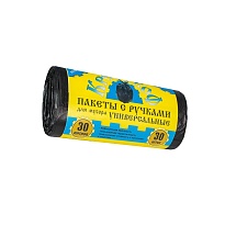 Мешки для мусора 30 л, с ручками, черные, в рулоне 30 шт., ПНД, 9 мкм, 620х480 мм, Крепакоф, 4607075710665 в Архангельске