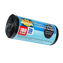 Мешки для мусора 180 л, с ушками, черные, в рулоне 30 шт., ПНД, 20 мкм, 1150х800 мм, Крепак, 4607075710399 в Архангельске