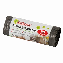 Мешки для мусора 30 л, черные, в рулоне 20 шт., ПНД, 5 мкм, 550х470 мм, Любаша эконом, 605329 в Архангельске