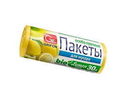 Мешки для мусора 30 л, ароматизированные, Лимон, желтые, в рулоне 20 шт., ПНД, 9 мкм, 560х530 мм, GRIFON Aroma, 101-020 Li в Архангельске