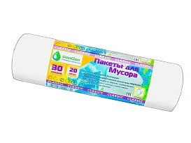 Мешки для мусора 30 л, белые, в рулоне 20 шт., ПНД, 7 мкм, 600х500 мм, MIRPACK Classik, 302042 в Архангельске