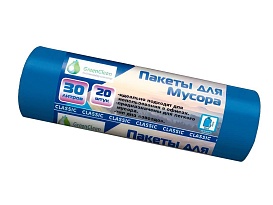Мешки для мусора 30 л, синие, в рулоне 20 шт., ПНД, 7 мкм, 600х500 мм, MIRPACK Classik, 302041 в Архангельске