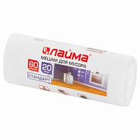Мешки для мусора 60 л, белые, в рулоне 20 шт., ПНД, 7 мкм, 680х580 мм, LAIMA, 605539 в Архангельске