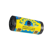 Мешки для мусора 30 л, с ушками, черные, в рулоне 30 шт., ПНД, 8 мкм, 580х460 мм, Крепакоф, 4607075710238 в Архангельске