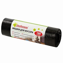 Мешки для мусора 180 л, черные, в рулоне 10 шт., ПВД, 24 мкм, 1060х800 мм, Любаша, 605336 в Архангельске