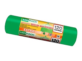 Мешки для мусора 120 л, зеленые, в рулоне 10 шт., ПНД, 14 мкм, 1100х700 мм, EXTRA, ex1201804 в Архангельске